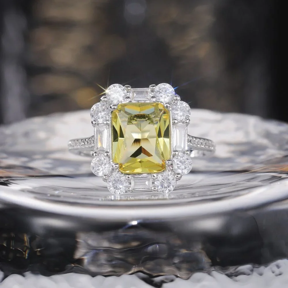 😍Radiant Yellow Zircon Sumptuous Silver Luxury Rings Women, K924 - Picture 8 of 10